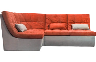 Диван угловой София 2 с кресельной частью, ткань Catania flame, Catania cocoa, с задней тканью