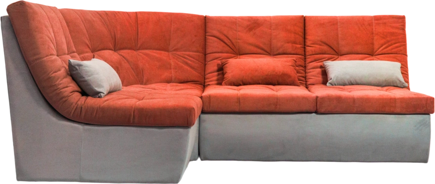Диван угловой София 2 с кресельной частью, ткань Catania flame, Catania cocoa, с задней тканью