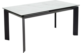 Кухонный стол раздвижной Cremona 160, KL-99 Белый мрамор матовый, итальянская керамика, черный каркас