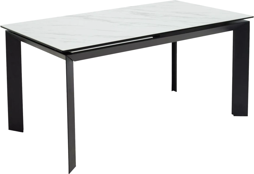 Кухонный стол раздвижной Cremona 160, KL-99 Белый мрамор матовый, итальянская керамика, черный каркас