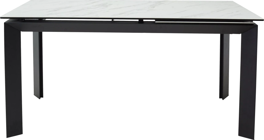 Кухонный стол раздвижной Cremona 160, KL-99 Белый мрамор матовый, итальянская керамика, черный каркас