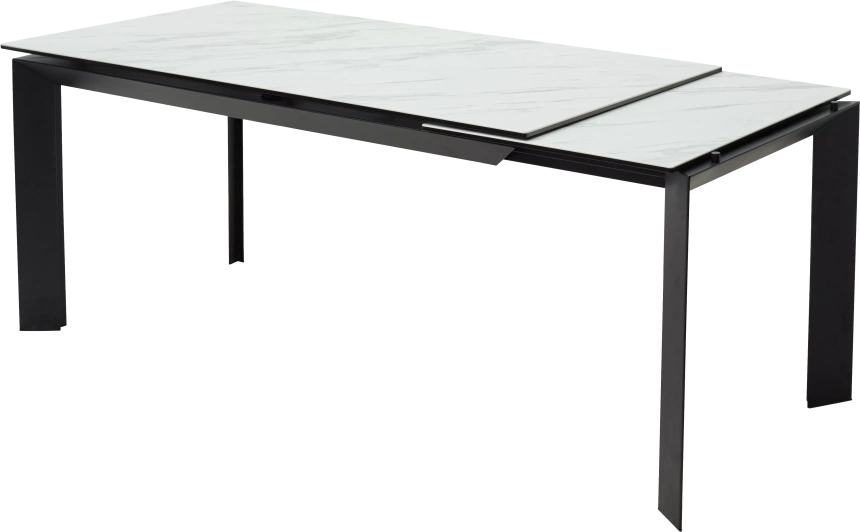 Кухонный стол раздвижной Cremona 160, KL-99 Белый мрамор матовый, итальянская керамика, черный каркас