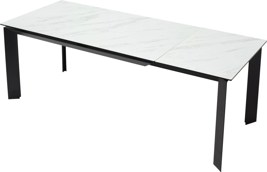 Кухонный стол раздвижной Cremona 160, KL-99 Белый мрамор матовый, итальянская керамика, черный каркас