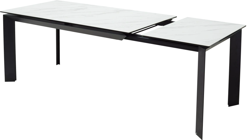 Кухонный стол раздвижной Cremona 160, KL-99 Белый мрамор матовый, итальянская керамика, черный каркас