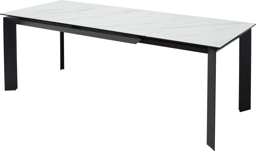 Кухонный стол раздвижной Cremona 160, KL-99 Белый мрамор матовый, итальянская керамика, черный каркас