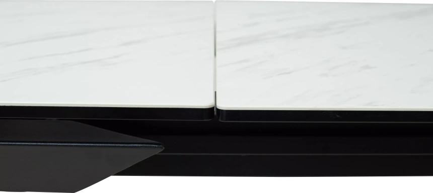 Кухонный стол раздвижной Cremona 160, KL-99 Белый мрамор матовый, итальянская керамика, черный каркас