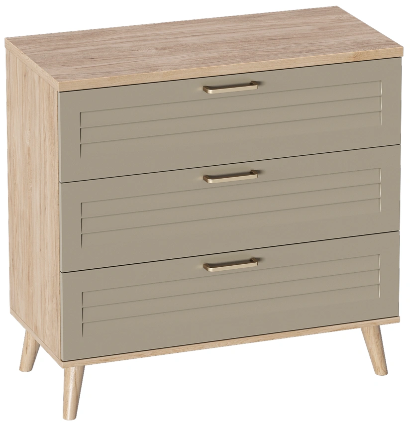 Комод Гавана, на ножках, с тремя ящиками, дуб натуральный светлый / светло-серый софт