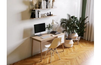 Стол письменный Калгари, с тумбой, дуб светлый / белый матовый