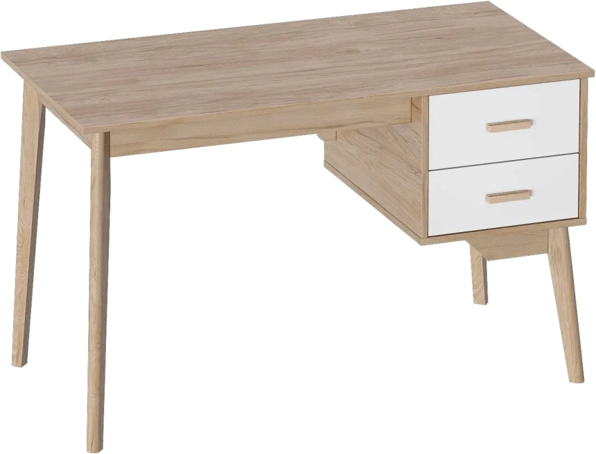 Стол письменный Калгари, с тумбой, дуб светлый / белый матовый