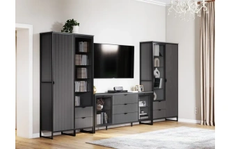 Тумба Нора, со стеклянными дверями, металл бруклин / графит