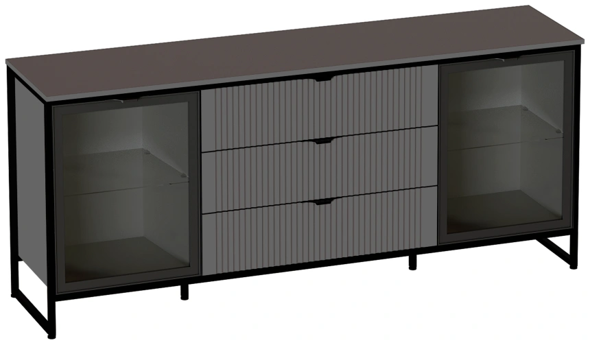 Тумба Нора, со стеклянными дверями, металл бруклин / графит