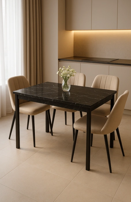 Кухонный обеденный раздвижной стол Центавр, 120(160)х70х76, файерстоун / черный матовый