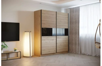 Шкаф-купе двухдверный Марвин-3, 183x220, Дуб дикий / Чёрный глянец / Софт Тач Чёрный