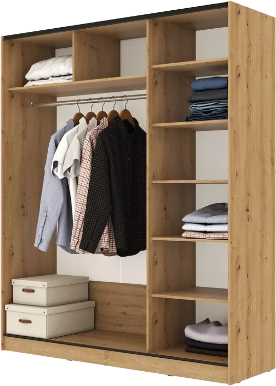 Шкаф-купе двухдверный Марвин-3, 183x220, Дуб дикий / Чёрный глянец / Софт Тач Чёрный