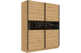 Шкаф-купе двухдверный Марвин-3, 183x220, Дуб дикий / Чёрный глянец / Софт Тач Чёрный