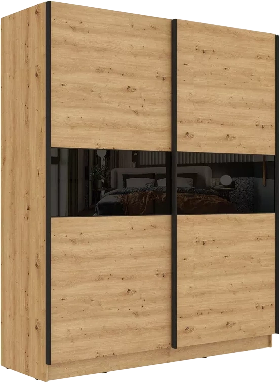 Шкаф-купе двухдверный Марвин-3, 183x220, Дуб дикий / Чёрный глянец / Софт Тач Чёрный