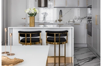 Барный стул GY-B8216GOLD-BL, велюр, черный / золото