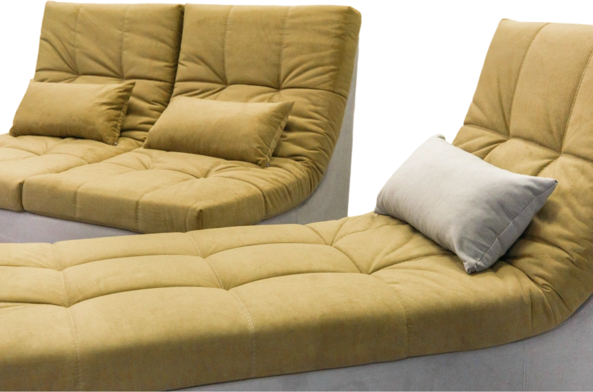 Диван угловой София 2, Севен 333 (горчично-желт), Севен 308, с задней тканью