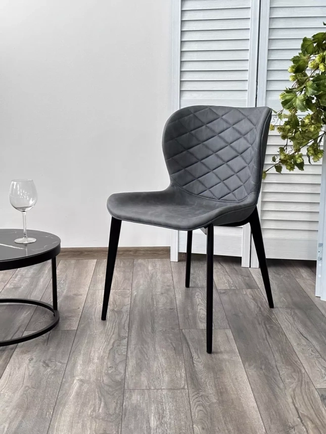 Стул Клод, мягкий, Kiprus-12 темно-серый, искусственная замша, черный каркас 