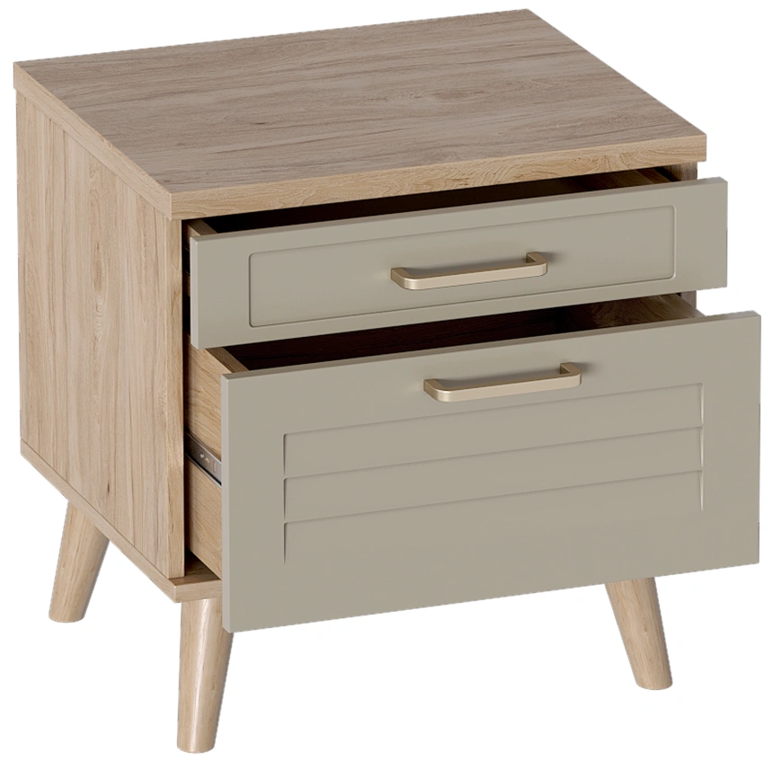 Тумба прикроватная Гавана, с двумя ящиками, дуб натуральный светлый / светло-серый софт