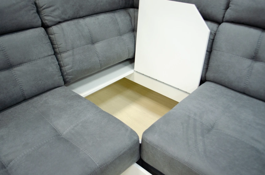 Диван модульный п-образный Мартин, ткань monako-A 07, декор Венге, нить Белая 