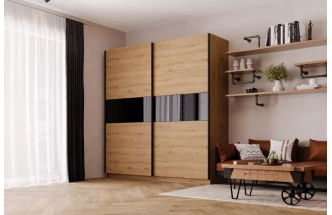 Шкаф-купе двухдверный Марвин-3, 203x220, Дуб дикий / Чёрный глянец / Софт Тач Чёрный