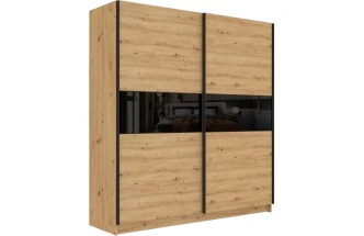 Шкаф-купе двухдверный Марвин-3, 203x220, Дуб дикий / Чёрный глянец / Софт Тач Чёрный