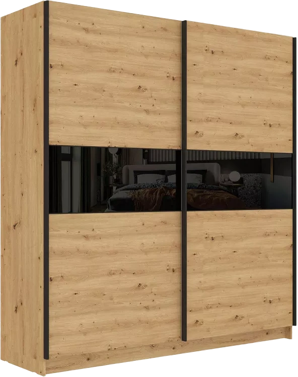 Шкаф-купе двухдверный Марвин-3, 203x220, Дуб дикий / Чёрный глянец / Софт Тач Чёрный