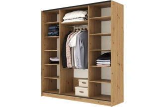 Шкаф-купе двухдверный Марвин-3, 203x220, Дуб дикий / Чёрный глянец / Софт Тач Чёрный