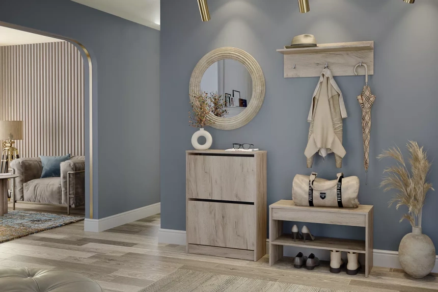 Тумба для обуви Лофт, 2 фасада, 68x93,6x28, Дуб крафт серый