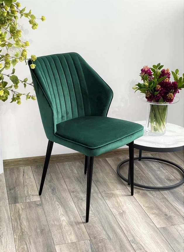 Стул Seattle-V, мягкий, зеленый #19, велюр, черный каркас