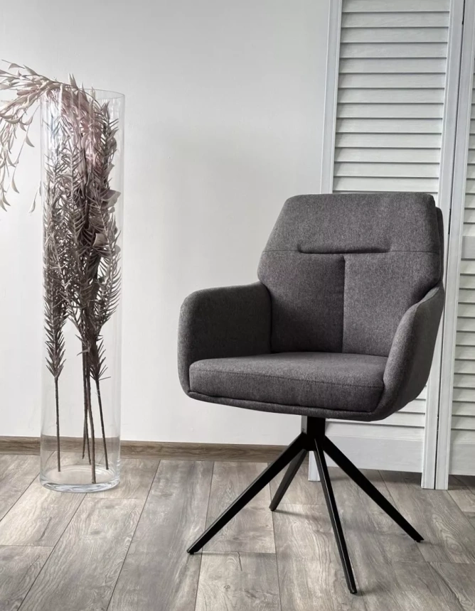 Стул Moon, мягкий, поворотный, серый Family-022, ткань, черный каркас 