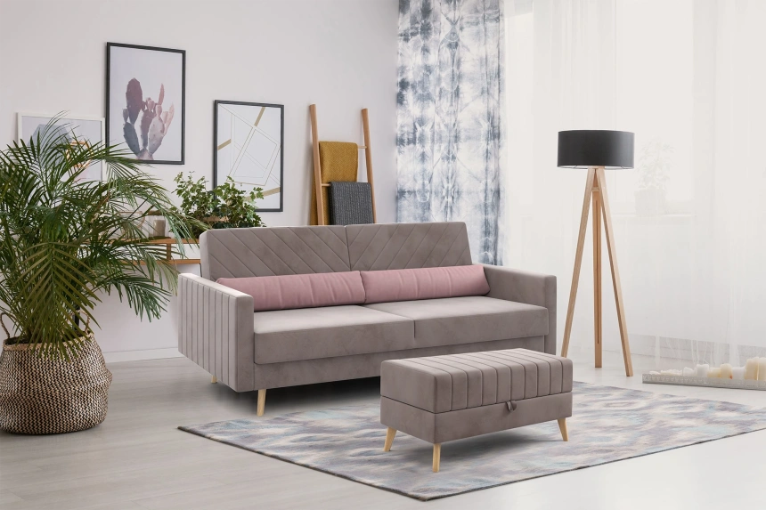 Банкетка Норд, мягкая, с ящиком, ткань мора деним