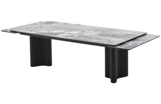 Обеденный раздвижной стол Адажио 240 (320), Mineral Stone Natural, керамика , черный каркас 