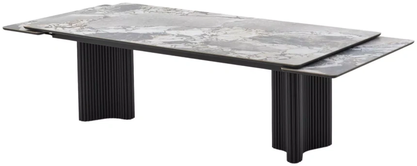 Обеденный раздвижной стол Адажио 240 (320), Mineral Stone Natural, керамика , черный каркас 