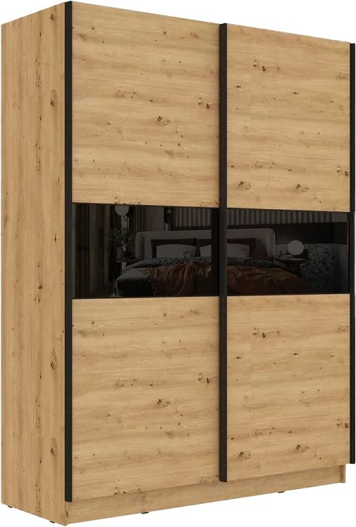 Шкаф-купе двухдверный Марвин-3, 163x220, Дуб дикий / Чёрный глянец / Софт Тач Чёрный