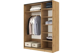 Шкаф-купе двухдверный Марвин-3, 163x220, Дуб дикий / Чёрный глянец / Софт Тач Чёрный