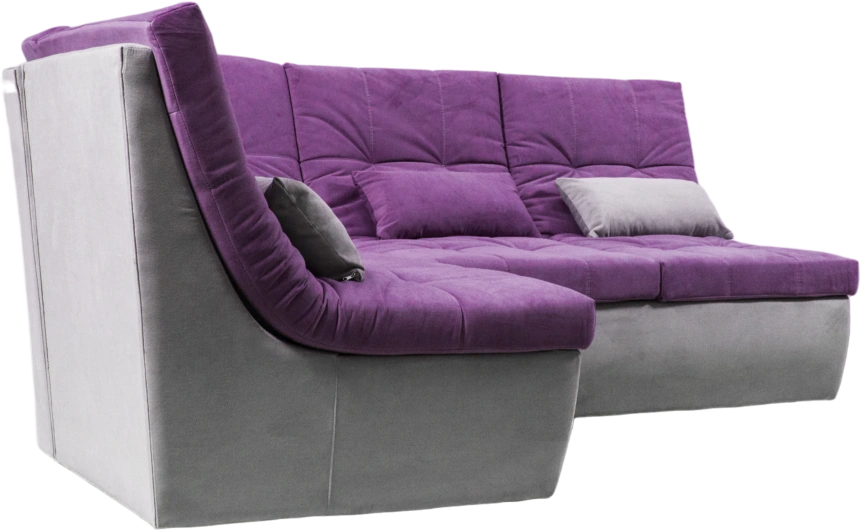 Диван угловой София 2 с кресельной частью, Tenerife italian plum, Tenerife silver, с задней тканью