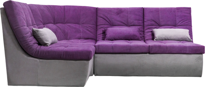 Диван угловой София 2 с кресельной частью, Tenerife italian plum, Tenerife silver, с задней тканью