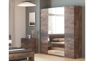 Шкаф четырехдверный Глазго, распашной с зеркалом, металл бруклин / таксония