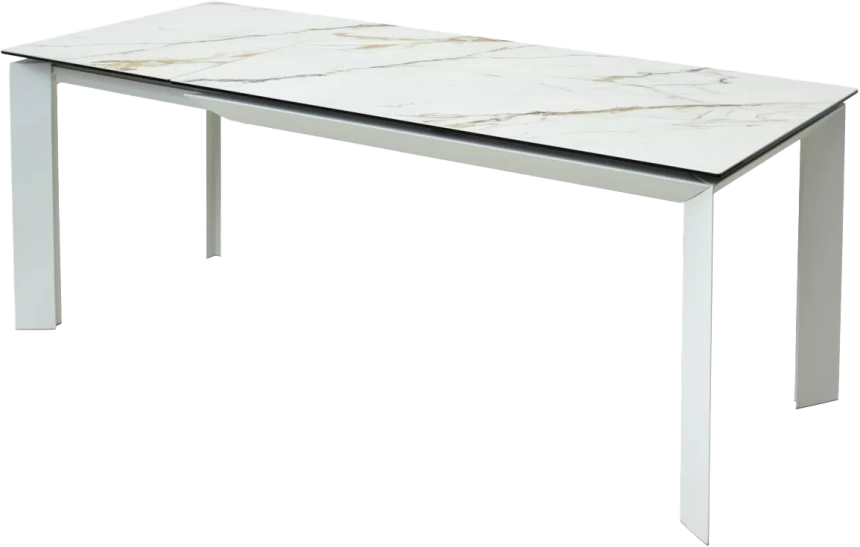 Кухонный стол раздвижной Cremona 180, KL-188 Контрастный мрамор матовый, итальянская керамика, белый каркас