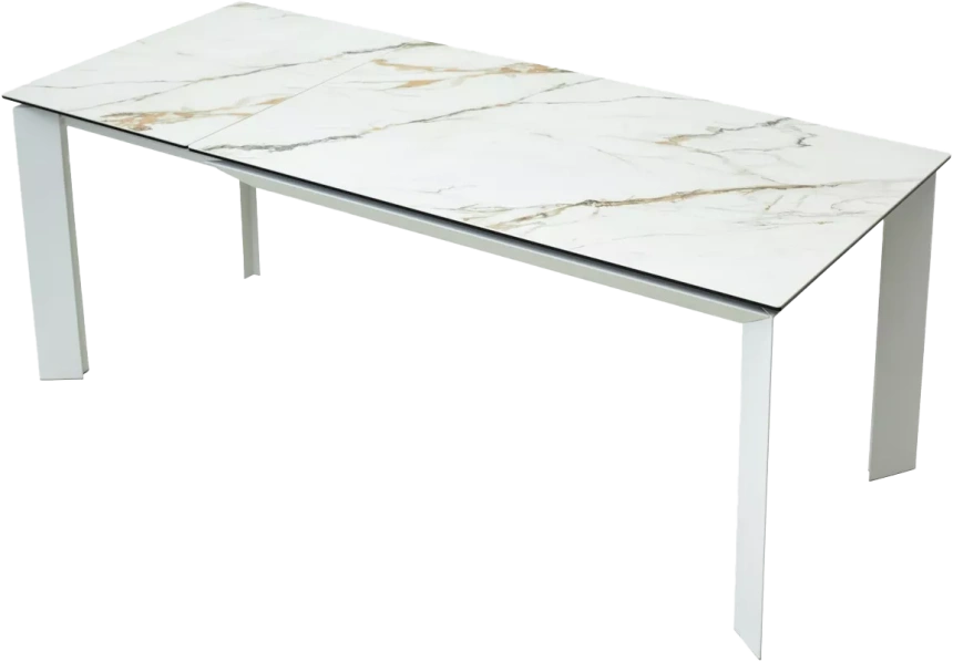 Кухонный стол раздвижной Cremona 180, KL-188 Контрастный мрамор матовый, итальянская керамика, белый каркас