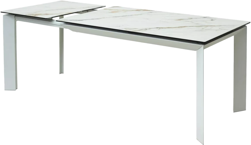 Кухонный стол раздвижной Cremona 180, KL-188 Контрастный мрамор матовый, итальянская керамика, белый каркас