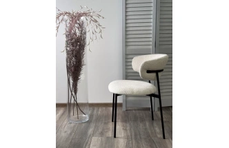 Стул Леонардо, мягкий, Soul 000 белый, букле, черный каркас 