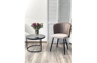 Стул Моне, мягкий, Rovena Biscut ткань, Orakul 290 экокожа, черный каркас