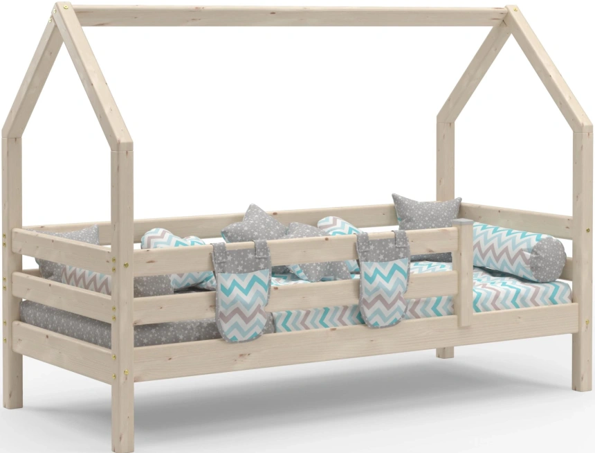 Детская кровать-домик, Соня, с надстройкой, 80*190, прозрачный лак