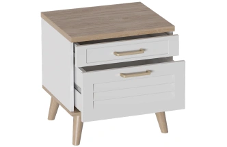 Тумба прикроватная Гавана, с двумя ящиками, дуб натуральный светлый / белый матовый