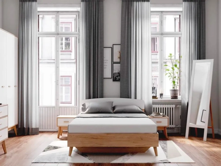 Спальный гарнитур Калгари, композиция #1, дуб натуральный светлый / белый матовый