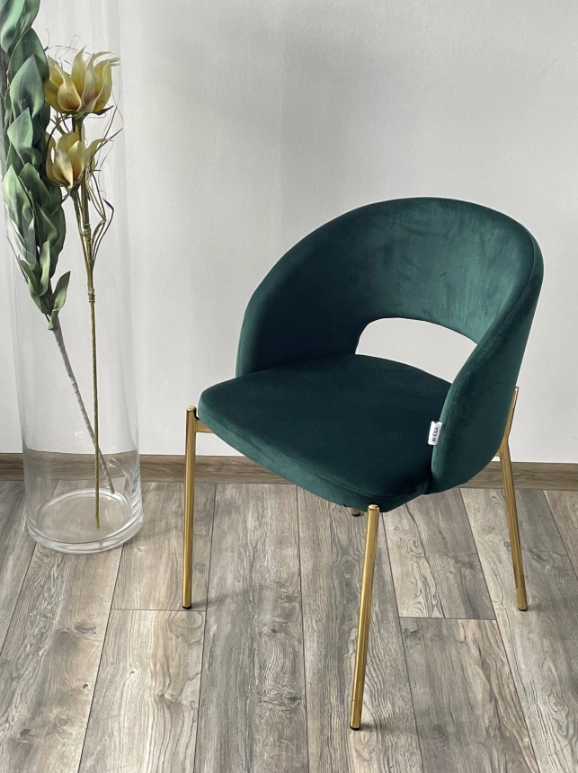 Стул Agnes, мягкий, Bluvel-78 зеленый, золотой каркас