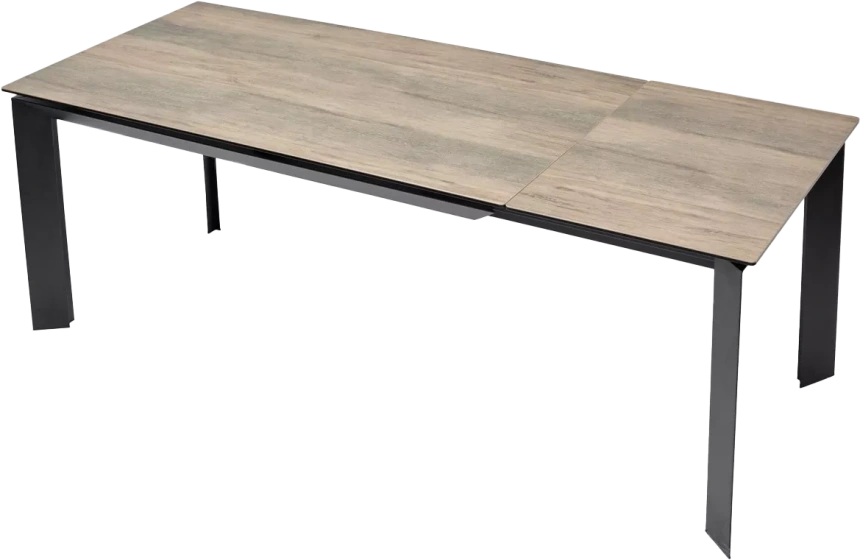 Кухонный стол раздвижной Cremona 180, KL-61 Под дерево, итальянская керамика, черный каркас